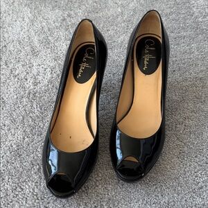 Cole Haan peep toe patent leather black pumps 8.5
